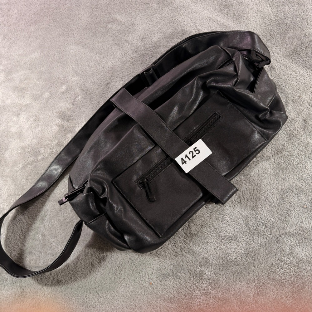 Unbranded Messenger Bag Mens OS Black Faux Leather Crossbody 4125